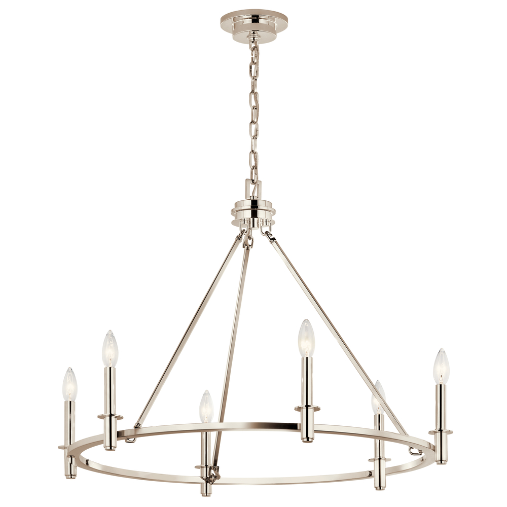 Carrick 32.25 Inch 6 Light Chandelier in Polished Nickel