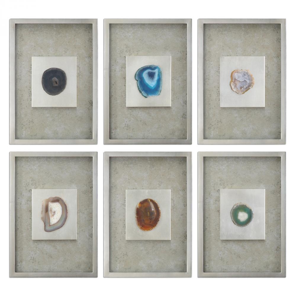 Uttermost Agate Stone Silver Shadow Box, S/6