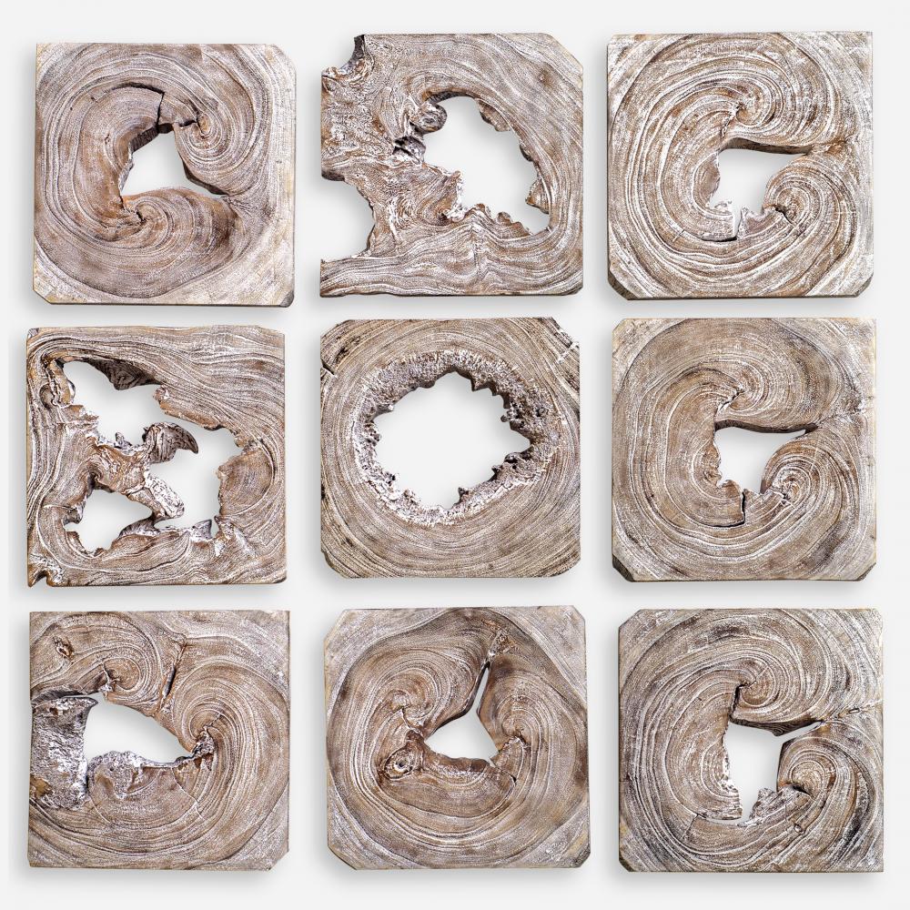 Uttermost Bahati Wood Wall Decor, Whitewashed, S/9