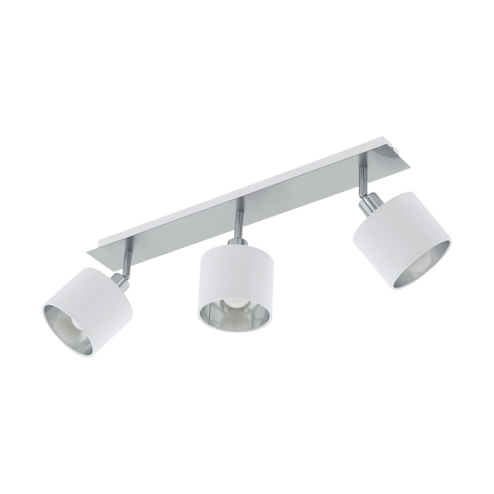 3 LT Fixed Track Light w/ Matte Nickel Finish & White w/ Silver Interior Fabric Shades