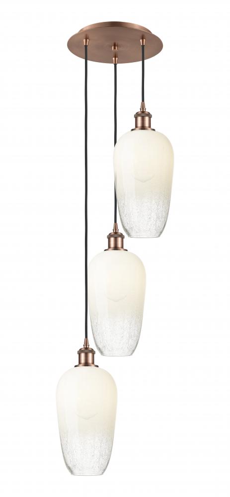Brookhaven Flute - 3 Light - 14 inch - Antique Copper - Cord Hung - Multi Pendant