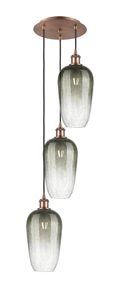 Brookhaven Flute - 3 Light - 14 inch - Antique Copper - Cord Hung - Multi Pendant