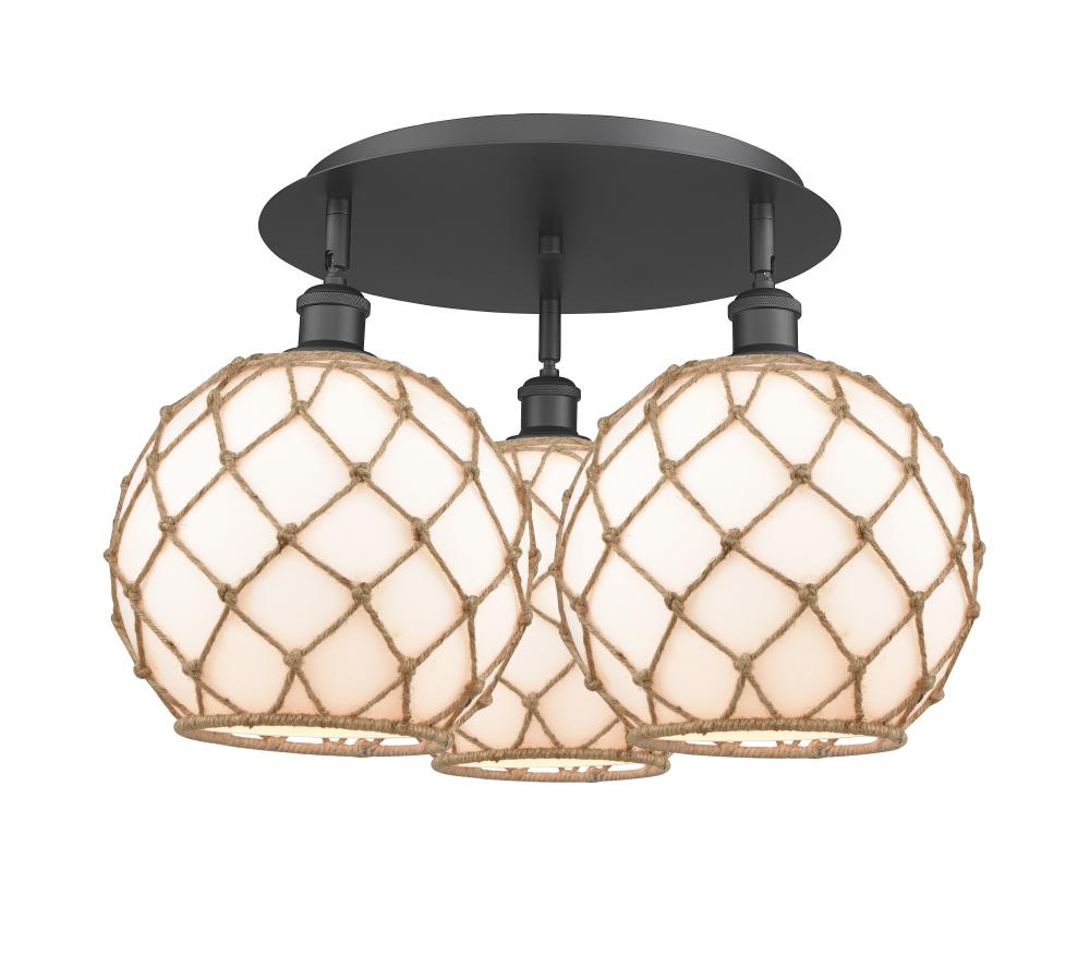 Farmhouse Rope - 3 Light - 22 inch - Matte Black - Flush Mount