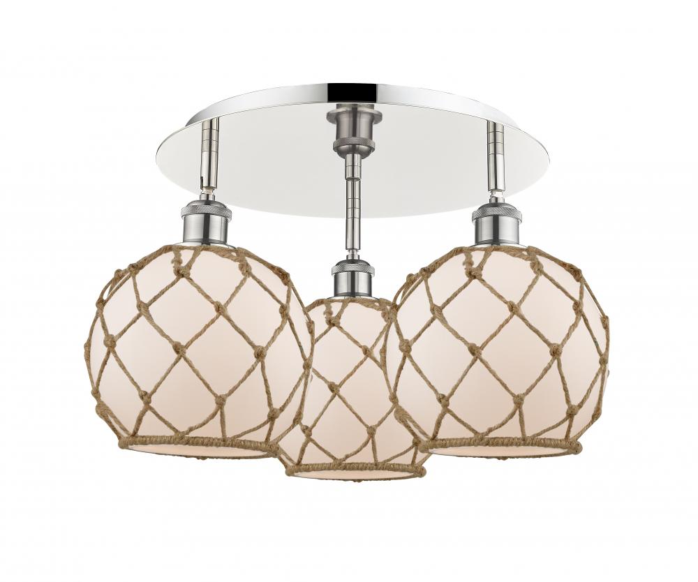 Farmhouse Rope - 3 Light - 20 inch - Polished Nickel - Flush Mount