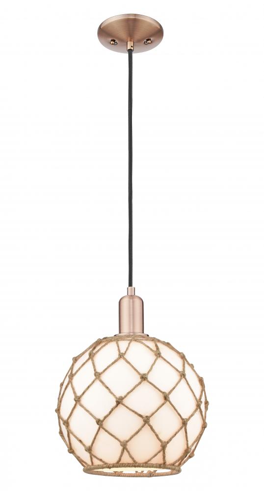 Farmhouse Rope - 1 Light - 10 inch - Antique Copper - Cord hung - Mini Pendant