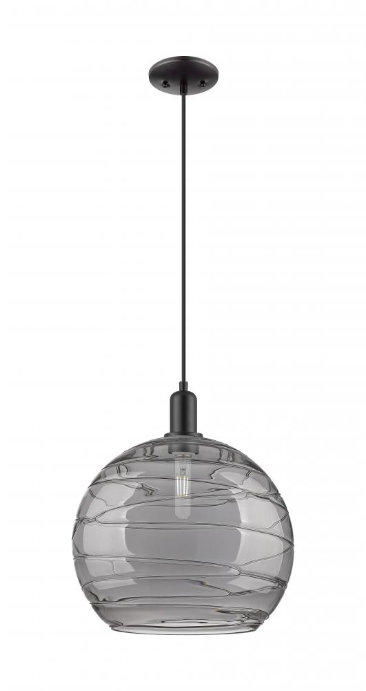 Athens Deco Swirl - 1 Light - 14 inch - Matte Black - Cord hung - Mini Pendant