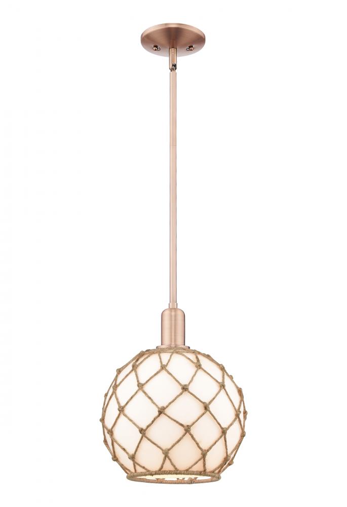Farmhouse Rope - 1 Light - 10 inch - Antique Copper - Stem hung - Mini Pendant