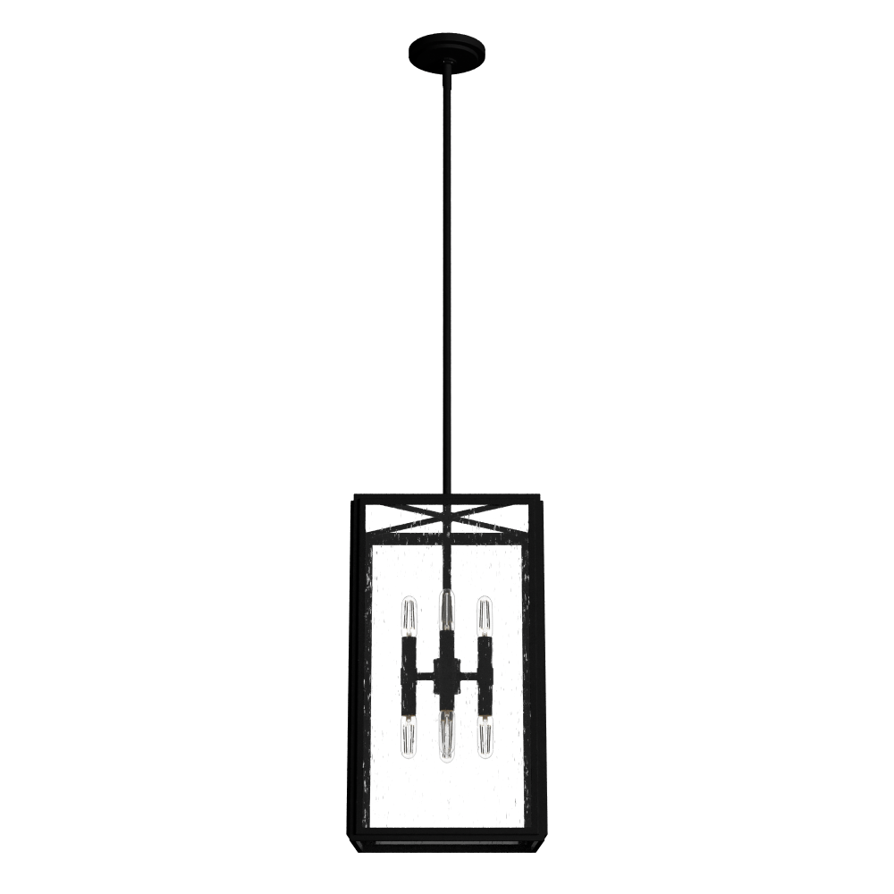 Hunter Felippe Natural Black Iron with Seeded Glass 8 Light Pendant Ceiling Light Fixture
