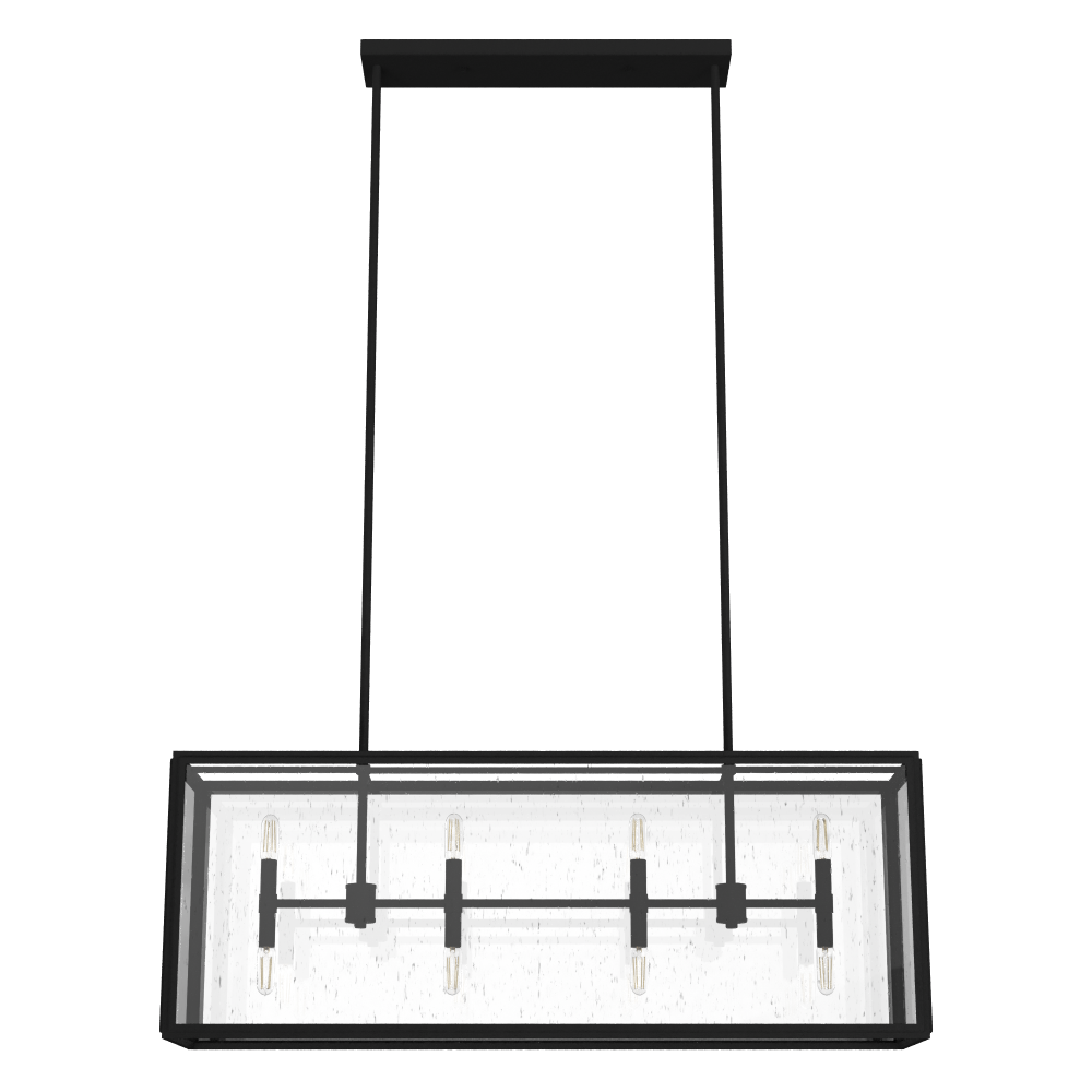 Hunter Felippe Natural Black Iron with Seeded Glass 8 Light Chandelier Ceiling Light Fixture