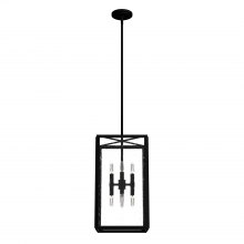 Hunter 19263 - Hunter Felippe Natural Black Iron with Seeded Glass 8 Light Pendant Ceiling Light Fixture